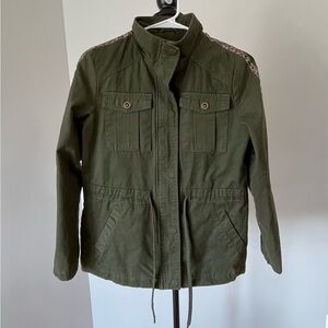 Altar’d  States size small army green jacket with black and cheetah side stripes